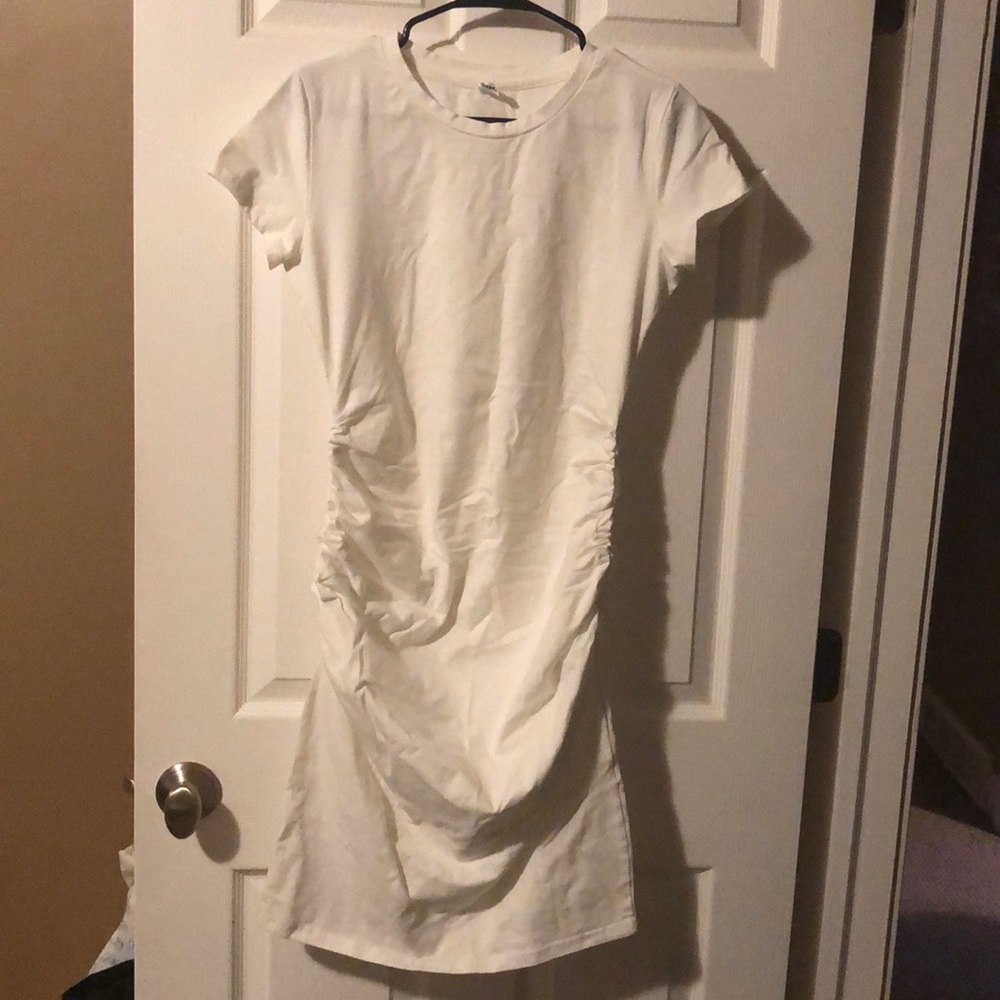 Short Sleeve Ruched Midi Bodycon T Shirt Dress